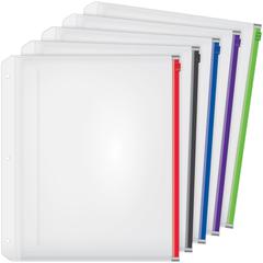 Cardinal Zipper Binder Pockets - 0.50" Maximum Capacity - 100 x Sheet Capacity - For Letter 8 1/2" x 11" Sheet - 3 x Holes - Ring Binder - Rectangular - Blue, Black, Red, Purple, Green - Poly - 5 / Pa