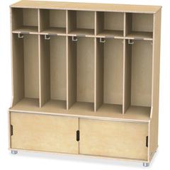 Jonti-Craft TrueModern 5-space Metal Coat Hook Cubbie Locker - 5 Compartment(s) - 50" Height x 48.5" Width x 17.5" Depth - Hanging Hook, Sliding Door, Durable, Rounded Corner - Baltic - Anodized Alumi