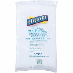 Genuine Joe Plastic Round Tablecovers - 84" Diameter - Plastic - White - 6/Pack - 4 / Carton
