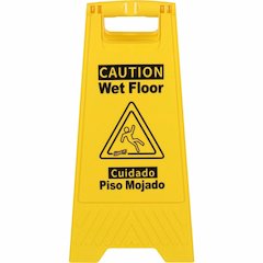 Genuine Joe Universal Graphic Wet Floor Sign - 1 Each - English, Spanish - Wet Floor Print/Message - Foldable - Yellow