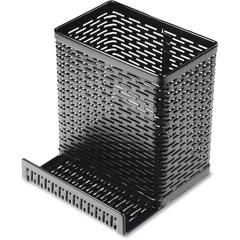 Artistic Punched Metal Pencil Cup/Cell Phone Stand - Metal - 1 Each - Black