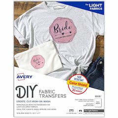 Avery&reg; Heat Transfers for Light Fabric, 8.5" x 11" , 18 Sheets (8938) - Letter - 8 1/2" x 11" - Matte - Fade Resistant, Long Lasting, Crack Resistant, Stretchable, Washable, Peel Resistent, Heat-s