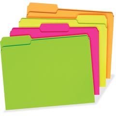 Pendaflex 1/3 Tab Cut Letter Recycled Top Tab File Folder - 8 1/2" x 11" - 150 Sheet Capacity - Top Tab Location - Assorted Position Tab Position - Fluorescent Pink, Fluorescent Orange, Fluorescent Gr