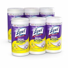 Lysol Dual Action Wipes - For Multipurpose - Wipe - Citrus Scent - 7" Length x 7.25" Width - Recommended For: Virus Remover, Bacteria Remover, Germs Remover, Allergen Remover, Pet Dander Remover, Dust