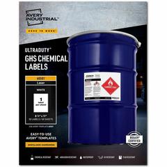 Avery&reg; UltraDuty Warning Label - 8 1/2" Width x 11" Length - Permanent Adhesive - Rectangle - Laser - White - Film - 1 / Sheet - 50 Total Sheets - 50 Total Label(s) - 50 / Box - Water Resistant