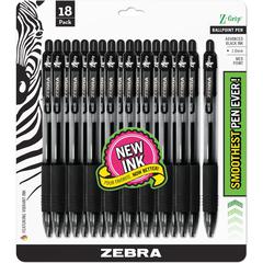 Zebra Z-Grip Retractable Ballpoint Pens - Medium Pen Point - 1 mm Pen Point Size - Retractable - Black - 18 / Pack