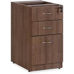 Lorell Essentials Series Box/Box/File Fixed File Cabinet - 28.5" Height x 15.5" Width x 21.9" Depth Pedestal - Total Drawer(s): 3 - Finish: Laminate, Walnut - Built-in Hangrail - For File, File Folder
