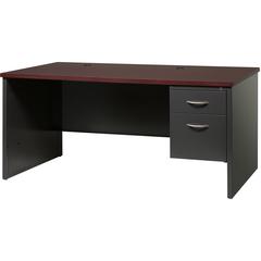 Lorell Fortress Modular Series Right-Pedestal Desk - 66" Width x 30" Depth, x 1.1" Thickness Top - Total Drawer(s): 2 - Single Pedestal on Right Side - Material: Steel - Finish: Mahogany Laminate, Cha