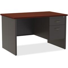 Lorell Fortress Modular Series Right-Pedestal Desk - 48" Width x 30" Depth, x 1.1" Thickness Top - Total Drawer(s): 2 - Single Pedestal on Right Side - Material: Steel - Finish: Mahogany Laminate, Cha