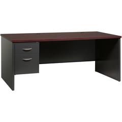 Lorell Fortress Modular Series Left-Pedestal Desk - 72" Width x 36" Depth, x 1.1" Thickness Top - Total Drawer(s): 2 - Single Pedestal on Left Side - Material: Steel - Finish: Mahogany Laminate, Charc