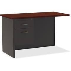 Lorell Fortress Modular Series Left Return - 48" x 24" , 1.1" Top - 2 x Box, File Drawer(s) - Single Pedestal on Left Side - Material: Steel - Finish: Mahogany Laminate, Charcoal - Scratch Resistant, 