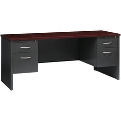 Lorell Fortress Modular Series Double-pedestal Credenza - 72" Width x 24" Depth, x 1.1" Thickness Top - Total Drawer(s): 2 - Double Pedestal - Material: Steel - Finish: Mahogany Laminate, Charcoal - S
