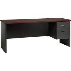 Lorell Fortress Modular Series Right-pedestal Credenza - 72" Width x 24" Depth, x 1.1" Thickness Top - Total Drawer(s): 2 - Single Pedestal on Right Side - Material: Steel - Finish: Mahogany Laminate,