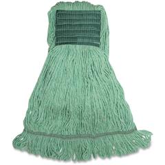 Genuine Joe Synthetic Blend Medium Mophead - Medium - Looped Ends, Durable, Launderable, Headband - Rayon, Cotton, Rayon, Fiber - Green - 16 oz - 1Each
