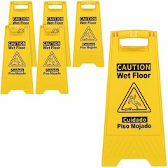 Genuine Joe Universal Graphic Wet Floor Sign - English, Spanish - Print/Message "Wet Floor" - Foldable - Yellow - 2 / Carton