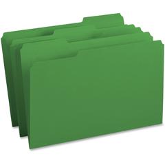 Business Source 1/3 Tab Cut Legal Recycled Top Tab File Folder - 8 1/2" x 14" - Top Tab Location - Assorted Tab Position - 11 pt. - 1 Plys - Green - 10% Recycled - 100 / Box