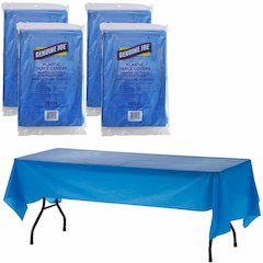 Genuine Joe Plastic Rectangular Table Covers - 108" Length x 54" Width - Plastic - Blue - 6/Pack - 4 / Carton