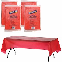 Genuine Joe Plastic Rectangular Table Covers - 108" Length x 54" Width - Plastic - Red - 6/Pack - 4 / Carton