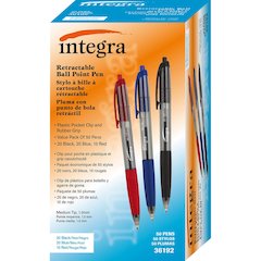 Integra 1.0mm Retractable Ballpoint Pen - Medium Pen Point - 1 mm Pen Point Size - Retractable - Assorted - 50 / Box