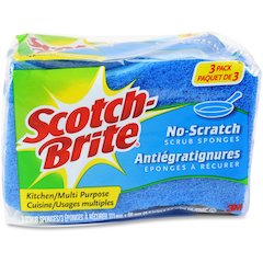 Scotch-Brite No Scratch Scrub Sponges - 2.8" Height x 4.5" Width x 4.5" Length x 590 mil Thickness - 3/Pack - 8 / Carton - Blue