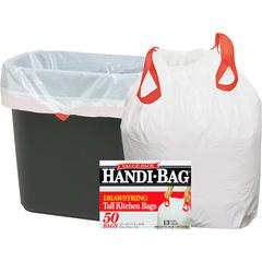 Berry Handi-Bag Drawstring Tall Kitchen Bags - Small Size - 13 gal Capacity - 27" Length x 24" Width x 0.69 mil (18 Micron) Thickness - Drawstring Closure - White - Resin - Kitchen - 50/Box - 6 / Cart