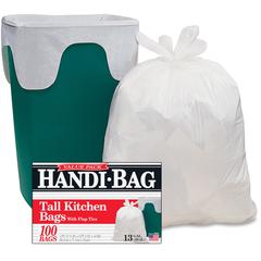 Berry Handi-Bag Flap Tie Tall Kitchen Bags - Small Size - 13 gal Capacity - 29" Length x 23.50" Width x 0.60 mil (15 Micron) Thickness - White - Hexene Resin - Home, Office, Kitchen - 100/Box - 6 / Ca