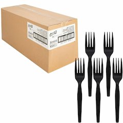 Genuine Joe Medium-Heavyweight Plastic Fork - 1 Piece(s) - Fork - 1 x Fork - Disposable - Textured - Black - 1000 / Carton