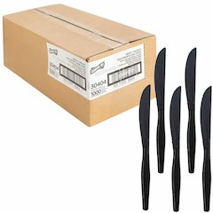 Genuine Joe Medium-Heavyweight Plastic Knife - 1 Piece(s) - Knife - 1 x Knife - Disposable - Textured - Black - 1 Carton