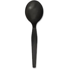 Genuine Joe Medium-Heavyweight Plastic Soup Spoons - 1 Piece(s) - Soup Spoon - 1 x Soup Spoon - Disposable - Textured - Black - 1000 / Carton