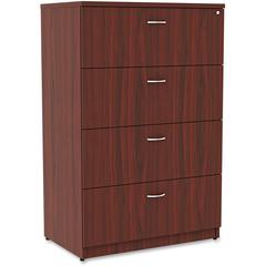 Lorell Essentials Series 4-Drawer Lateral File - 1" Thickness Top, 54.8" Height x 35.5" Width x 22" Depth - Total Drawer(s): 4 - Finish: Mahogany Laminate - Durable, Built-in Hangrail, Ball-bearing Su