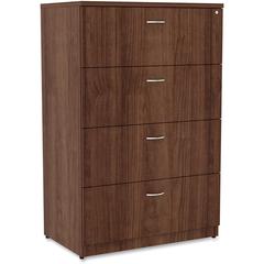 Lorell Essentials Series 4-Drawer Lateral File - 1" Thickness Top, 54.8" Height x 35.5" Width x 22" Depth - Total Drawer(s): 4 - Finish: Walnut Laminate - 1 Each