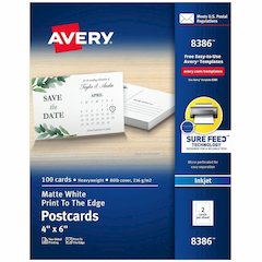 Avery&reg; Sure Feed Postcards - 97 Brightness - 4" x 6" - 80 lb Basis Weight - 216 g/m² Grammage - Matte - Perforated, Heavyweight, Rounded Corner, Print-to-the-edge, Recyclable, Biodegradable, 
