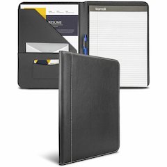 Samsill Letter Pad Folio - 8 1/2" x 11" - Leather - Black - 1 Each