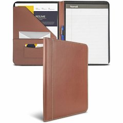 Samsill Letter Pad Folio - 8 1/2" x 11" - Leather - Tan - Document Pocket, Pen Loop - 1 Each