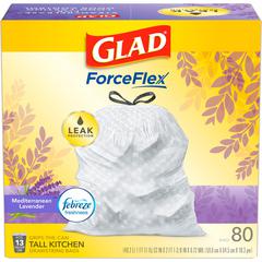 Glad ForceFlex Tall Kitchen Drawstring Trash Bags - Mediterranean Lavender with Febreze Freshness - 13 gal Capacity - 0.78 mil (20 Micron) Thickness - White - 80/Box - 80 Per Box - Garbage, Office, Ki