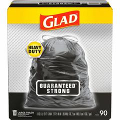 Glad Large Drawstring Trash Bags - Large Size - 30 gal Capacity - 30" Width x 32.99" Length - 1.05 mil (27 Micron) Thickness - Drawstring Closure - Black - Plastic - 90/Carton - Garbage, Indoor, Outdo