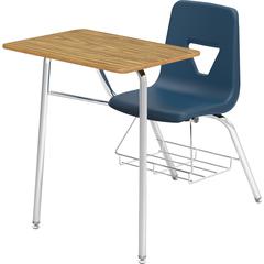 Lorell Student Chair/Desk Combo Desks - Medium Oak Rectangle, High Pressure Laminate (HPL) Top - Four Leg Base - 4 Legs - 24" Table Top Width x 18" Table Top Depth - 31" Height - Classroom - Navy - Po