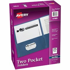 Avery&reg; Letter Pocket Folder - 8 1/2" x 11" - 40 Sheets Capacity - 2 Internal Pocket - Embossed Paper - Dark Blue - Embossed, Lightweight, Flexible - 25/Box - 5 / Carton