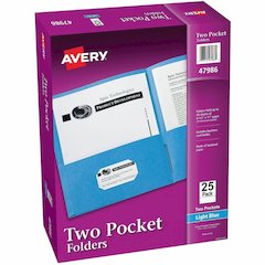 Avery&reg; Letter Pocket Folder - 8 1/2" x 11" - 40 Sheets Capacity - 2 Internal Pocket - Light Blue - Embossed - 25/Box - 5 / Carton