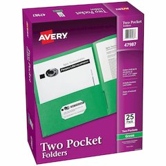 Avery&reg; Letter Pocket Folder - 8 1/2" x 11" - 40 Sheets Capacity - 2 Internal Pocket - Embossed Paper - Green - Embossed - 25/Box - 5 / Carton