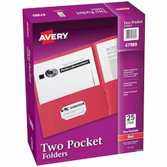 Avery&reg; Letter Pocket Folder - 8 1/2" x 11" - 40 Sheets Capacity - 2 Internal Pocket - Embossed Paper - Red - Embossed - 25/Box - 5 / Carton