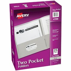 Avery&reg; Letter Pocket Folder - 8 1/2" x 11" - 40 Sheets Capacity - 2 Internal Pocket - Embossed Paper - Gray - Embossed - 25/Box - 5 / Carton