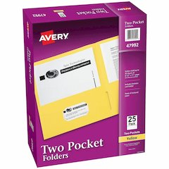 Avery&reg; Letter Pocket Folder - 8 1/2" x 11" - 40 Sheets Capacity - 2 Internal Pocket - Embossed Paper - Yellow - Embossed - 25/Box - 5 / Carton