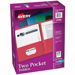 Avery&reg; Letter Pocket Folder - 8 1/2" x 11" - 40 Sheets Capacity - 2 Internal Pocket - Embossed Paper - Assorted - Embossed - 25/Box - 5 / Carton