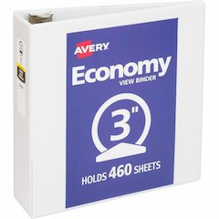 Avery&reg; Economy View Binder - 3" Binder Capacity - Letter - 8 1/2" x 11" Sheet Size - 460 Sheet Capacity - 3 Ring - Fastener: Round Ring - Pocket: 2, Internal - Vinyl - White - 1.79 lb - Gap-free R