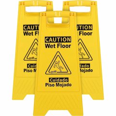 Genuine Joe Universal Graphic Wet Floor Sign - Print/Message "Wet Floor" - Foldable - Yellow - 3 / Bundle