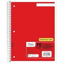 Mead One-subject Spiral Notebook - 70 Sheets - Spiral - College Ruled Front Ruling - 8" x 10 1/2" Sheet Size - White Paper - Tan Board Cover - Heavyweight, Punched - 12 / Bundle