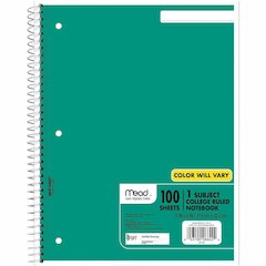 Mead One-subject Spiral Notebook - 100 Sheets - Spiral - College Ruled Front Ruling - 8" x 10 1/2" Sheet Size x 8" Width x 10.5" Length - White Paper - Back Board - 12 / Bundle