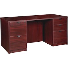 Lorell Prominence 2.0 Double-Pedestal Desk - 1" Thickness Top, 29" Height x 60" Width x 30" Depth - Total Drawer(s): 5 - Double Pedestal on Left/Right Side - Band Edge - Material: Particleboard - Fini