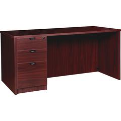 Lorell Prominence 2.0 Left-Pedestal Desk - 1" Thickness Top, 29" Height x 66" Width x 30" Depth - Total Drawer(s): 3 - Single Pedestal on Left Side - Band Edge - Material: Particleboard - Finish: Maho